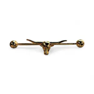 16G Gold Long Horn Bull Industrial Ear Piercing