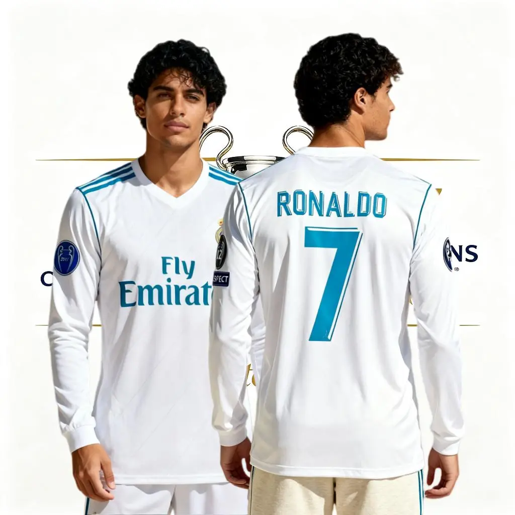 1718 Home White CR# 7 Long Sleeve Soccer Jersey