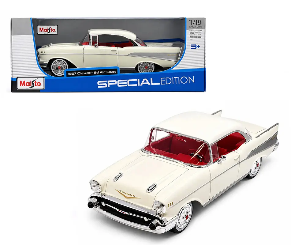Maisto 1:18 1957 Chevrolet Bel Air Coupe – White Diecast Model Car