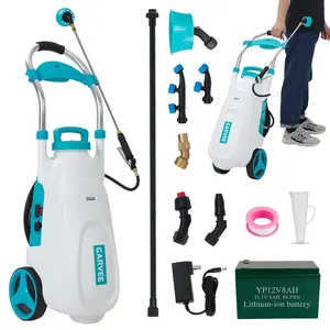 GAOMON 5 Gallons Battery Powered Sprayer with Wheeled Cart, 12V 8Ah Electric Sprayer with 6 Nozzles & 2 Wands, 4-6 Hour Runtime, 90PSI Adjustable Pressure, Trigger Lock, Yard Sprayers for Lawn