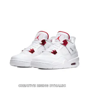 Retro Mid-Top Sneakers in All-White Leather with Metallic Red Lace Locks, Tongue Details, and Visible Air Cushioning