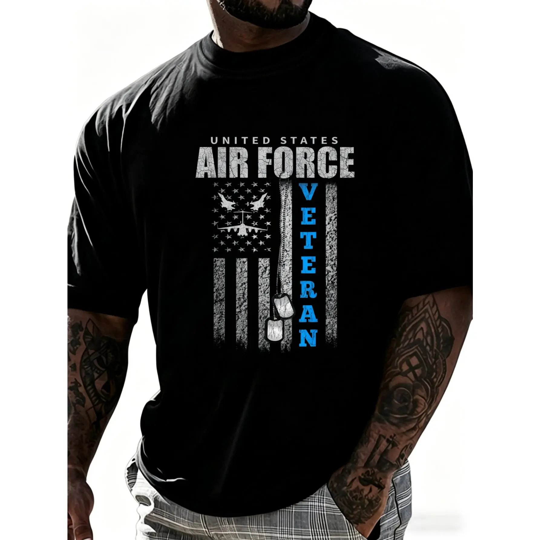 Men's US Air Force Veteran Graphic T-Shirt, a Classic Short Sleeve Round Neck Top Made from 100% Cotton