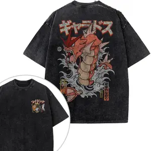 Red Gyarados Evolution T-Shirt, Retro PKM Anime Graphic, Vintage Japanese Wave Art, Y2K Otaku Streetwear, Vintage T-Shirt, Unisex Cotton Crewneck T-Shirt Menswear Womenswear Streetwear Top world tshirts