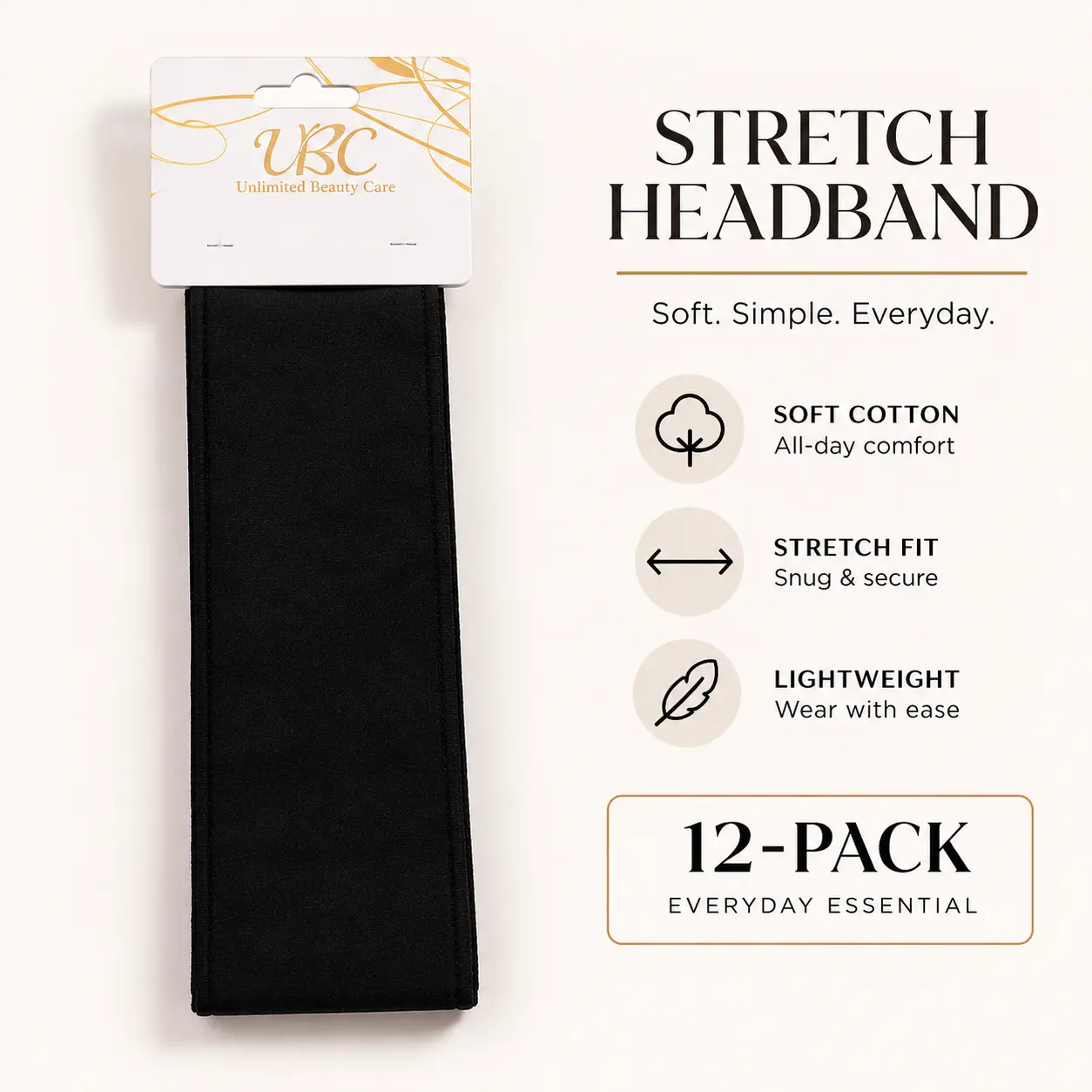 12-Pack Black Stretch Headbands for Women – Soft Everyday Hair Bands