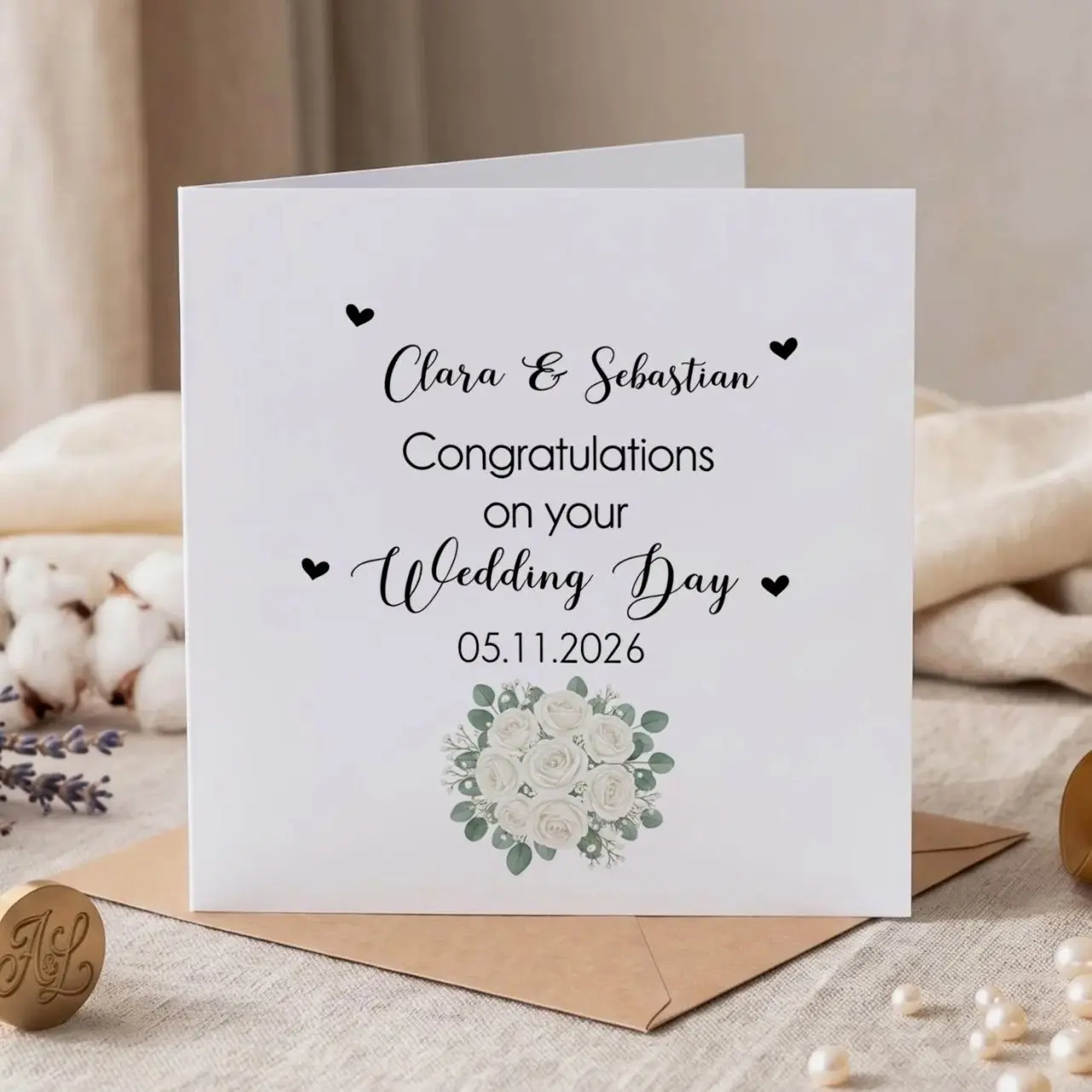 Personalized Botanical Wedding Card,Custom Wildflower Congratulations Card For Couple, Wedding Day Card, Newlyweds Keepsake Gift