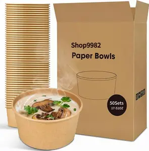【50 Sets】Disposable Bowls with Lid | Meal Prep Paper Bowls | To Go Salad Ramen Food Containers with Lids