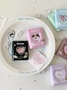 Simple Design Girl Cartoon 2 Inch Hanging Decoration, Small Photo Album Student Bow Card Holder, Bag Accessory Storage Folder, Album Photocards