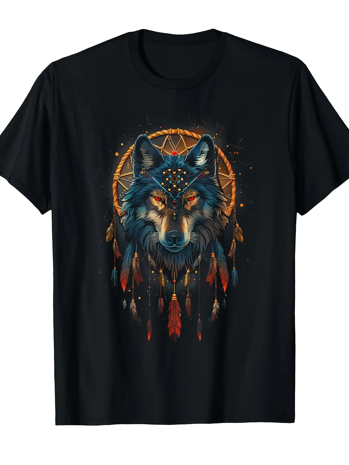Men's  Women's Wolf Dreamcatcher Native American T unisex soft cotton short sleeve t shirt, vintage graphic casual tee for men women teens, perfect birthday holiday gift for camping travel gym daily street  wear