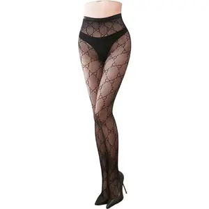 Fish net Stockings Fashion Letter Tights for Women Lace Leggings High Waisted Pantyhose Stockings