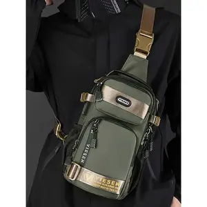 Men's Casual Letters Print Zipper Durable Chest Bag, Outdoor Casual Sports Sling Bag, Multi-functional Chest Bag, Fashionable Design Sling Bag for Men, Versatile Bag, Gifts(Sheets)