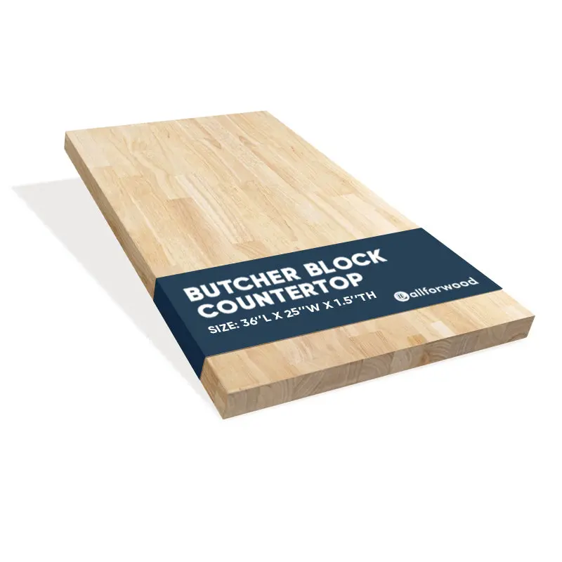 3.ft x 25.in x 1.5 in. Unfinished Finger-Jointed Hevea Butcher Block Countertop (Natural Grain)