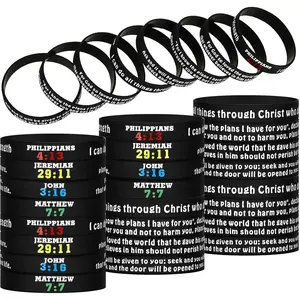 48 count  Verse Bracelets Christian Scripture Bracelets Bulk Rubber Religious   Verses Wristbands Faith Hope Belief Inspirational Wristbands
