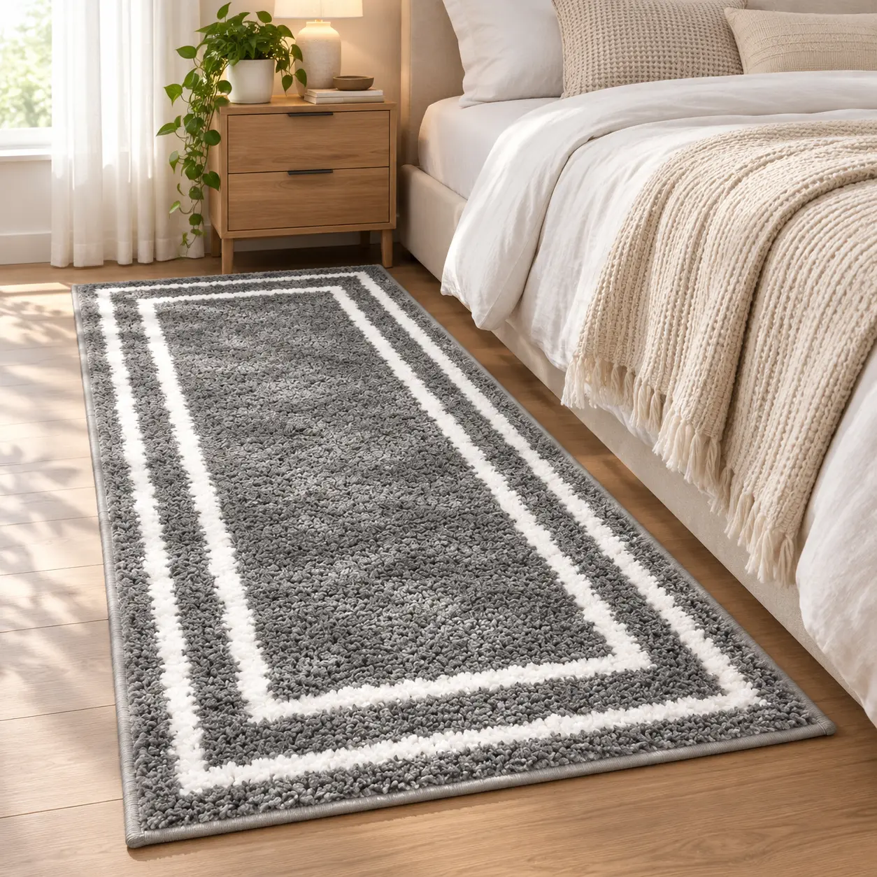 Gray Runner Rug 2' x 5', Soft Plush Non-Slip Area Rug for Hallway, Kitchen, Entryway, Bedroom and Bedside, Modern Neutral Accent Rug
