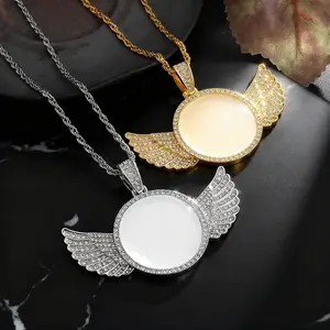 Simple Alloy Necklace! 1pc Round Angel Wing Versatile Daily Wear Gold Plated Amulet