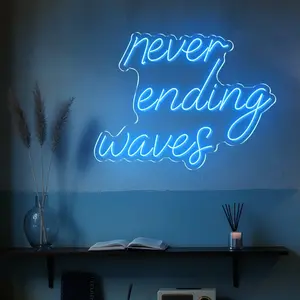 LC SIGN Never Ending Waves Neon Sign - Coastal Beach Vibe LED Light for Bedroom & Surf Room - Relaxing Blue Ocean Aesthetic Wall Art