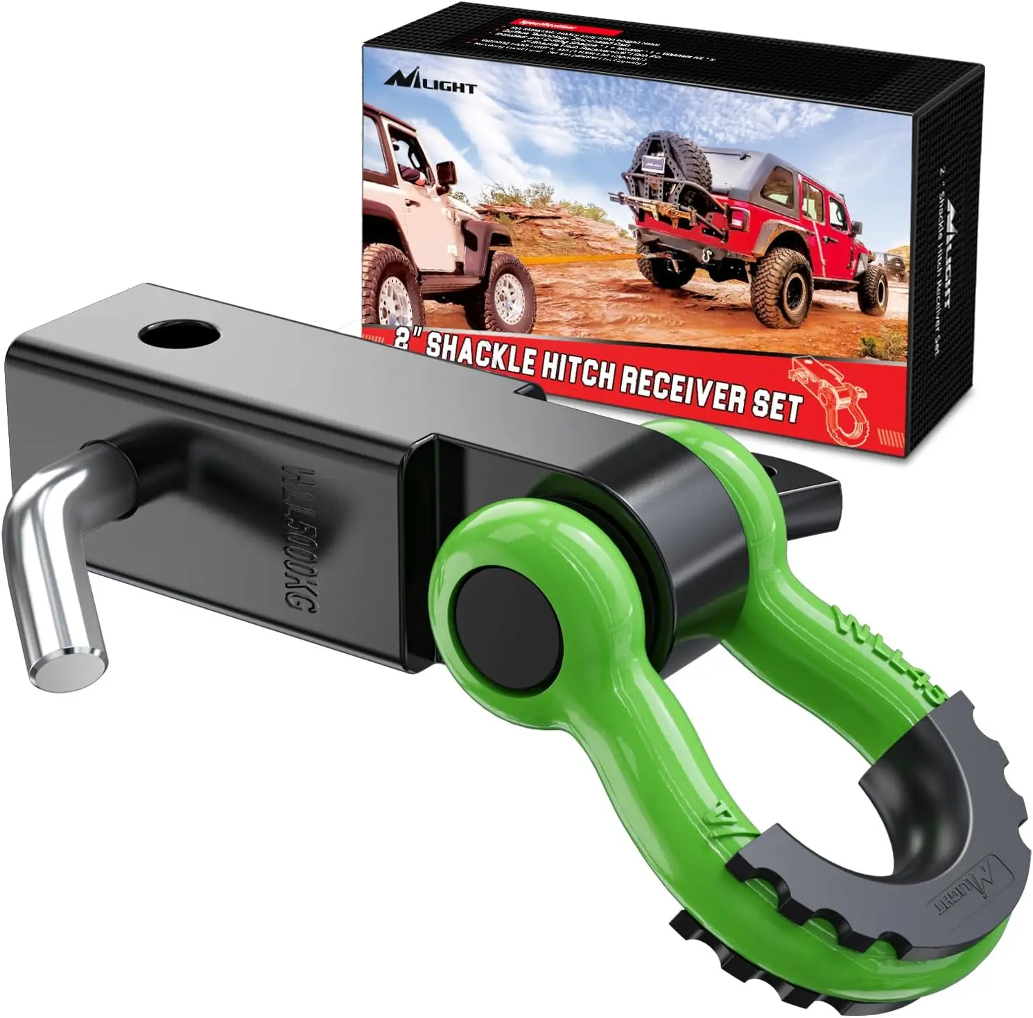 Nilight Drop Forged Steel 2-in-1 Shackle Hitch Receiver Set, 45000 LBs Breaking Strength, 3/4" D-Ring Shackle, Trailer Hitch Pin, Dual Holes, Bumper Safe, Strong Protection, High Towing Power, Pickup Truck & Business Purpose Vehicle Tow Recovery Kit