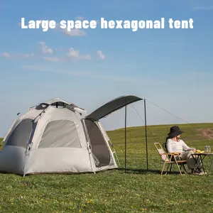 Hexagonal Quick-Open Outdoor Camping Tent with Oxford Fabric Sun Protection & Windproof Straps ，6-Sided Mesh Tent ，Spherical Auto-Pop-Up Design ，Portable Foldable Thickened Camping Set for Picnics & Outdoor Survival