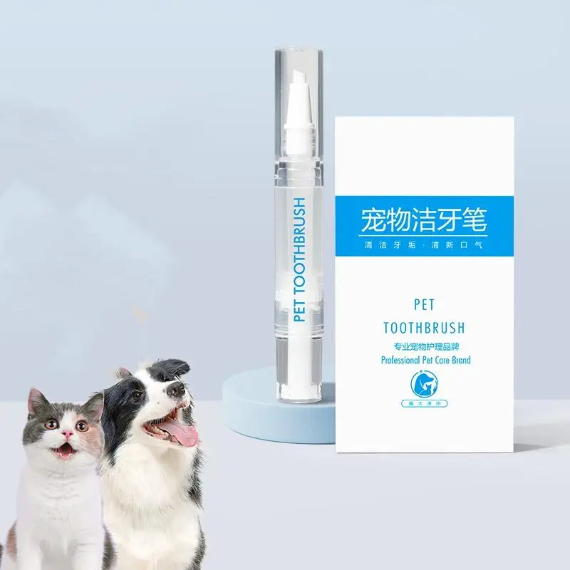 Plastic Pet Toothbrush Pen, Dog & Cat Oral Care Tool for Teeth Cleaning & Fresh Breath