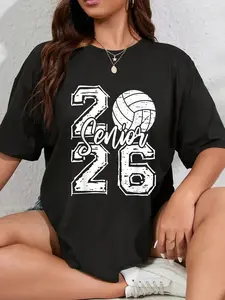100% Cotton Unisex Class of 2026 Volleyball Senior 2026 Back To School Funny T-Shirt T-Shirt Graphic Printed Casual Round Neck T shirt