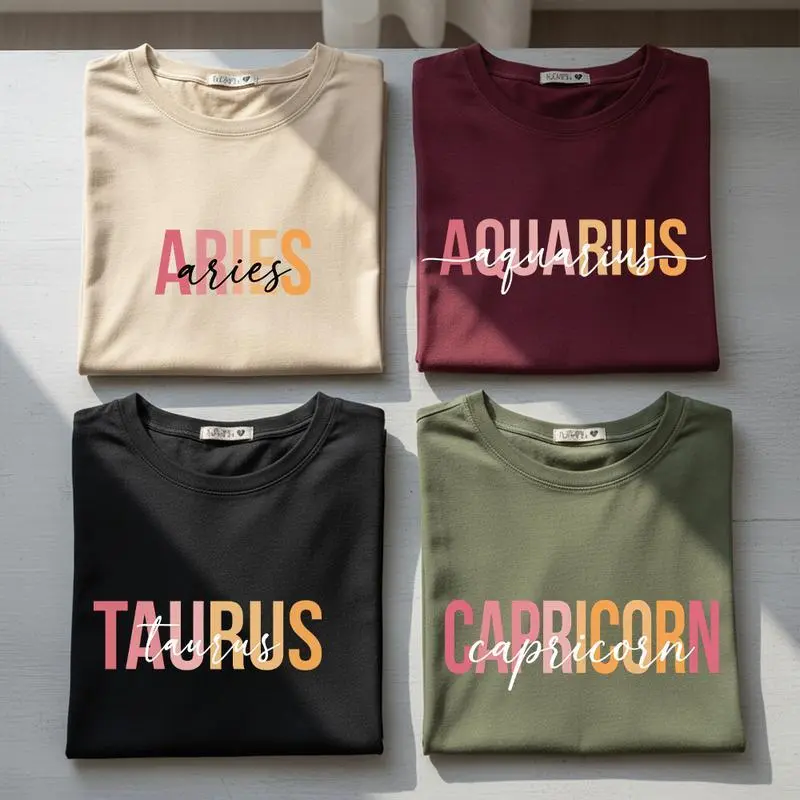 [Full 12 Zodiac] Minimalist Zodiac T-Shirt, Modern Astrology Sign T-Shirt with Bold Letter Design, Cozy Unisex Pullover, Perfect Horoscope Gift for Zodiac Lovers, gifts for Wife- women's Sweater
