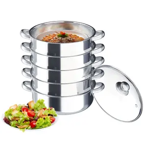 5 Layer Stainless Steel Steamer Pot 30cm Large Capacity Multi Tier Steamer with Transparent Lid Anti Heat Handles Even Heating for Vegetables Seafood Dumplings Home Commercial Use