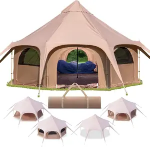 OED Glamping N Camping Glamping Canvas Tent - 16x9ft Tent with Stove Jack, Canopy Vents Waterproof Double-Zipper Tunnel Tent