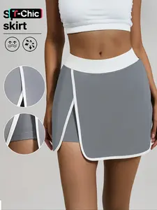Women's High Waist Gym Skort with Pockets - Non-See-Through, Side Pockets, Durable Fabric for Yoga/Cycling/Running, 2-Color Design, Sporty Style Ideal for Fitness Training, Elastic Waist Skort