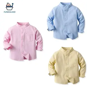 Summer boys' and girls' solid color button neck long sleeved shirt with pockets(Sheets)