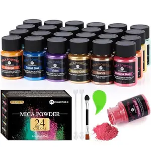 CHANGTIKEJI Mica Powder，24 Colors - 10g/Bottle of Natural Pigment Powder for Epoxy Resin，Soap Making，Candle Making,Lip Gloss,Car Freshies,Dye,Nail ,Bath Bombs