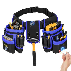 Tool Belt Magnetic Pouch 27-Pockets Heavy Duty Padded Belts for Men Detachable & Adjustable Bag Electrician Carpenter Construction Work Apron Utility Black BlueQuesear