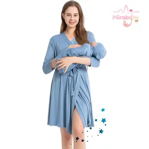 MiraBaby™ Maternity Robe and Baby Swaddle Set – Matching Mommy & Newborn Receiving Blanket Cozy & Buttery Soft Material