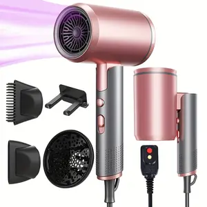 [Ionic Hair Dryer, Fast Drying] Fast Ionic Hair Dryer with Diffuser and Concentrator - Professional Blow Dryer for Curly Hair - Ceramic Technology, Negative Ions, Light and Quiet, Folding Travel, Hanging Rack