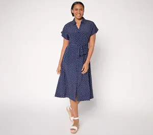 Dennis Basso Petite Printed Button Front Shirt Dress