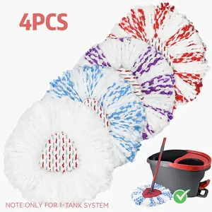 Buy 3 Get 1 Free, 4-Pack Spin Mop Heads Replacements with Scrubbing Pad Refills For O-Cedar EasyWring 1-Tank System Upgraded 2-in-1 Spin Mop Refill configuration Scrub Pads for Stuck-on Deep Cleaning 40% More Efficient
