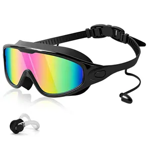 Polarized Swimming Goggles with Earplugs Swim Pool Goggles Clear Wide Vision Anti Fog Anti UV No Leakage for Men Women Adults Teenagers, Summer Holiday
