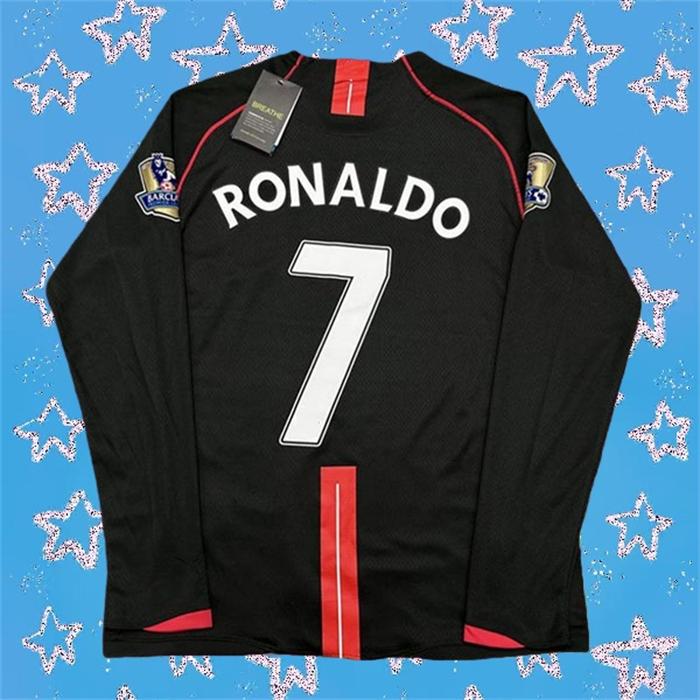 2007 2008 MUFC Away Retro Black No.7 Ronaldo Long Sleeved Soccer Jersey