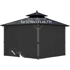 10'Wx13'L Gazebo Privacy for 10'Wx13'Lx6.7'H Resistant Gazebo Side Wall Privacy Panel Shade Screen Panels with Zipper for Pergola (Black) 4pc