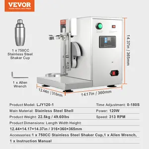 VEVOR Milkshake Maker Machine, 120W Commercial Milk Tea Shaker Machine, Single Head Milk Shake Mixer Machine, 0-180s Adjustable Milkshake Blender, with 750 ml Stainless Steel Cup, for Milk Tea Store