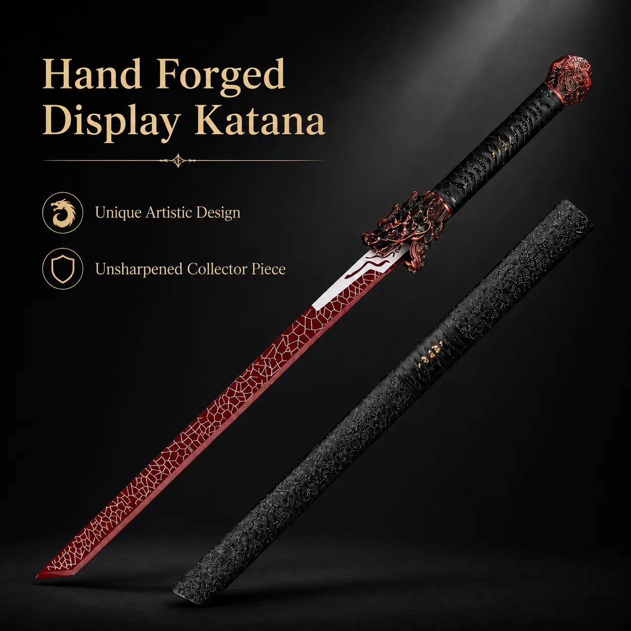 Hand Forged Display Ornament, Non Sharp Blade, Mens Collection Piece, Unique Design, Distinct Handle, Samurai Style For Collection And Exhibition, Display And Collectible Item, Holiday Gift