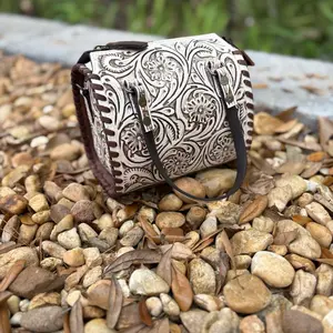 MINI white wash genuine hand tooled speedy bag. Crossbody strap included