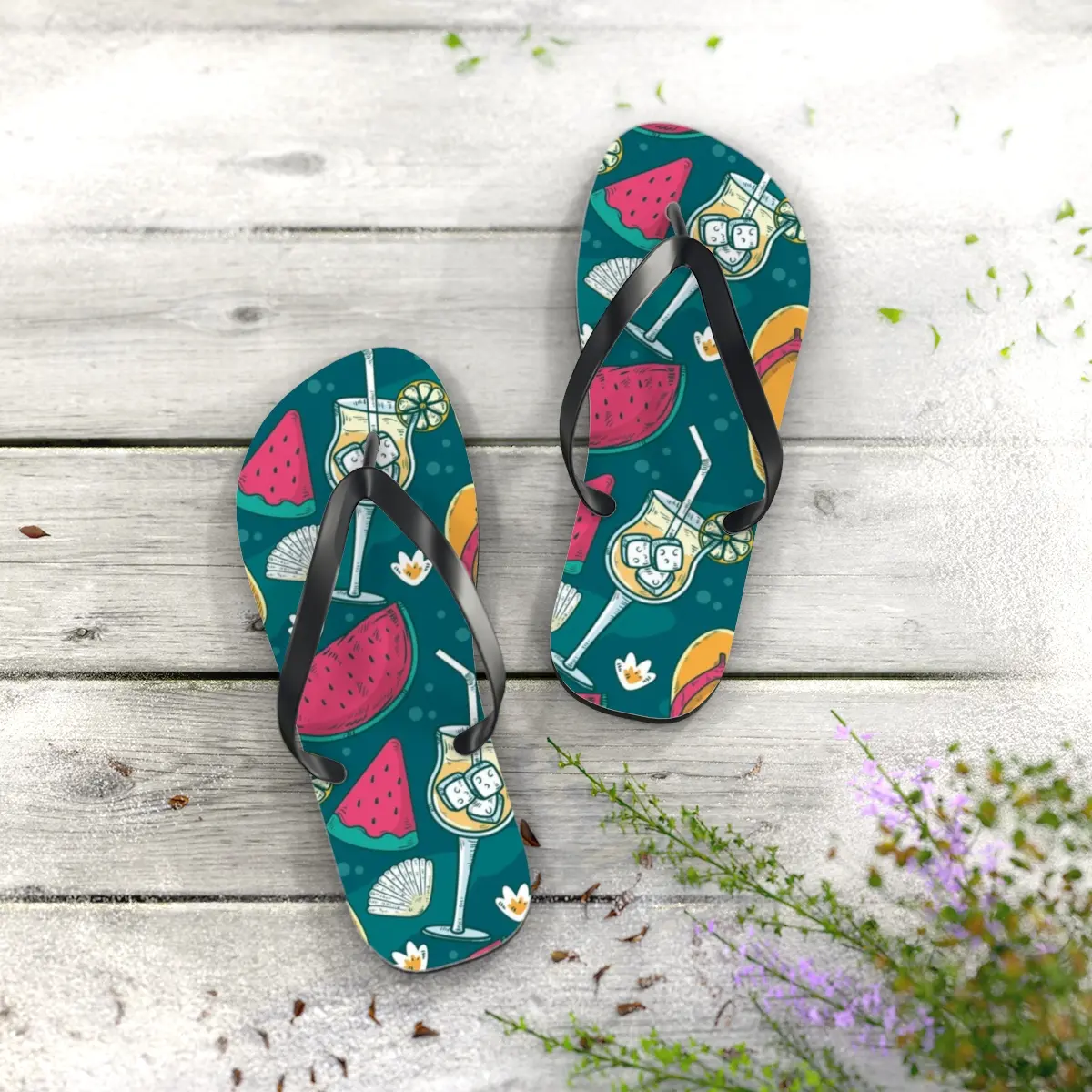 Hand drawn flip flip, watermelon flip flop, lemon flip flop summer pattern for lover Sandal Shoe Comfort Walking Shoes Boy Footwear Walking Shoes