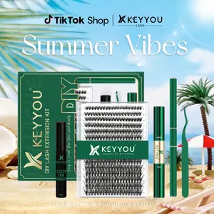 KEYYOU DIY Lash Extensions Kit Individual Lash Clusters Kit Volume Waterproof Long-Lasting Soft 300Pcs D Curl Easy to Use for Beginner  #Summervibes