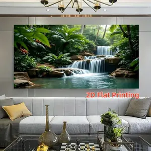 Tropical Waterfall Wall Hanging, Polyester Fiber 2D Jungle Scene, Hawaiian Luau Party Photo Background, Home Decor for Living Room Bedroom