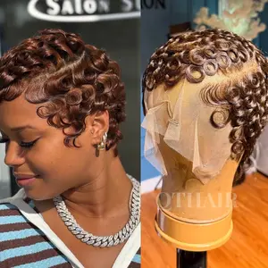 [Pixie Girl Choice] QTHAIR 13x4 HD Lace Pixie Cut Wigs Human Hair for Black Women Short Pin Curls Wig 13x4 Lace Frontal Short wig Lightweight Pre-Plucked Brazilian Virgin Human Hair Layered Pixie Wig