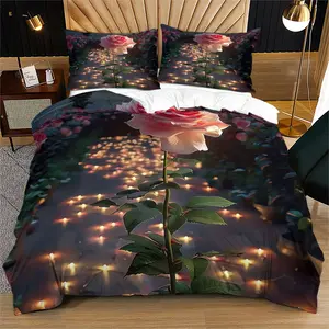 Romantic Candlelight Rose Bedding Set, Soft Fabric, Comfortable Sleep Quality, Perfect Gift for Kids and Adults, Includes Fitted Sheet and Pillowcases