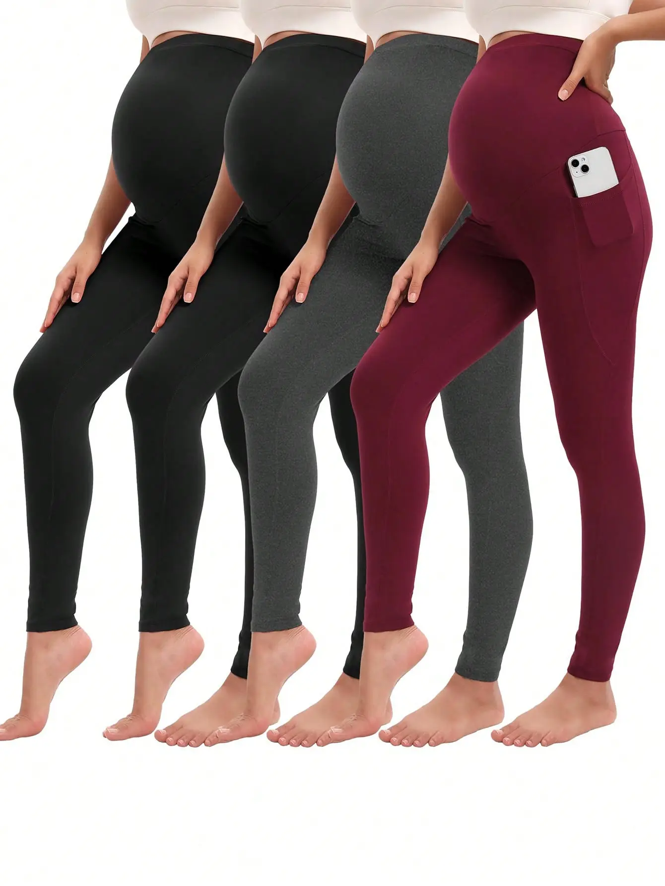 4 Packs Women's Maternity Leggings Over The Belly High Waisted Yoga Workout Pregnancy Pants Activewear For Women