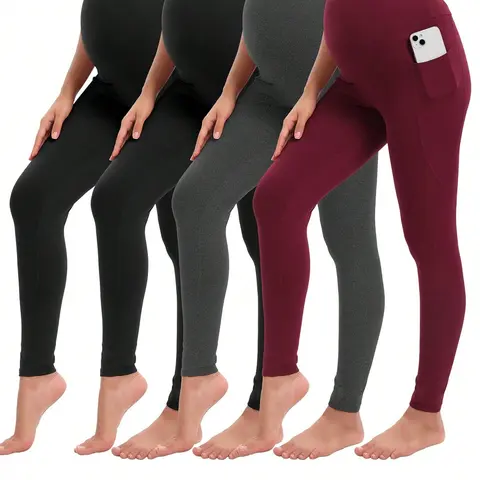 4 Packs Women's Maternity Leggings Over The Belly High Waisted Yoga Workout Pregnancy Pants Activewear For Women