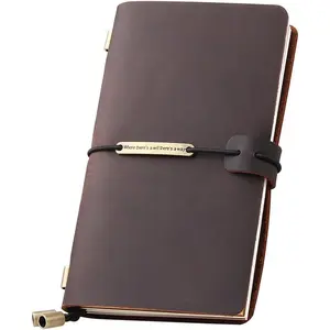 Leather Journal Refillable Travelers Notebook, Antique  Leather Writing Diary Notepad, Travel Journal Notebook for Men & Women, Medium Size 6.7" x 4" - Coffee