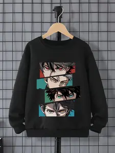 Boy's Cartoon Figure Print Drop Shoulder Design Sweatshirt, Casual Long Sleeve Round Neck Pullover for Fall & Winter, Kids Clothes for Daily Wear