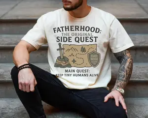 Fatherhood Side Quest Comfort Color T-Shirt, Funny D&D Dad Tee, Father's Day Gift, Dungeons And Dragons Shirt, Funny RPG Dad Tee